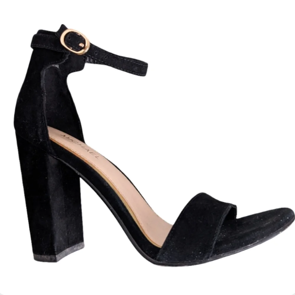 Michael By Michael Shannon Sammey Black Suede Block Heel Sandals Size 7